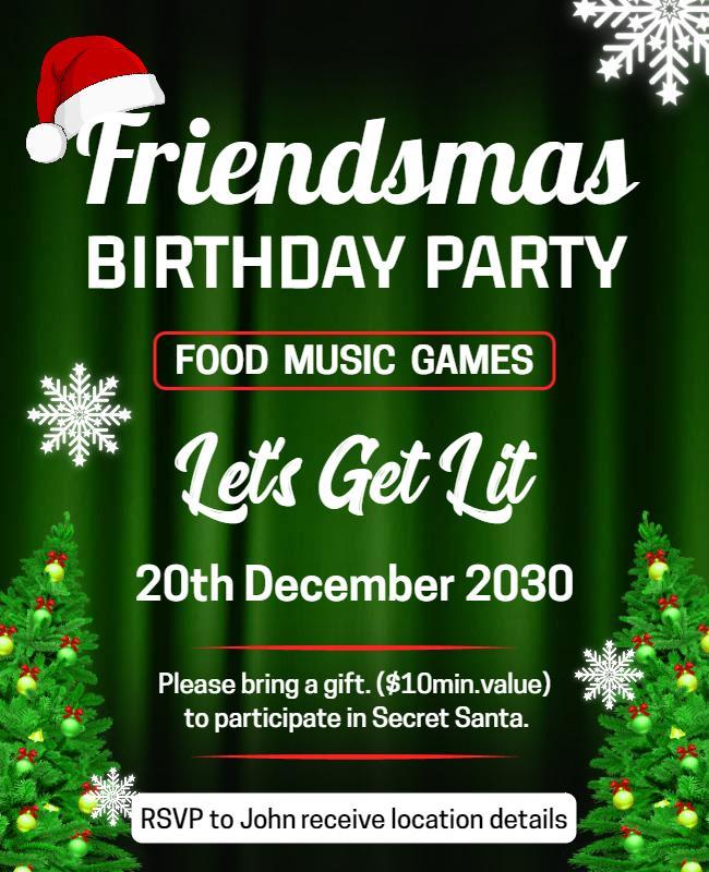 Holiday Friendsmas Birthday Party Flyer Template