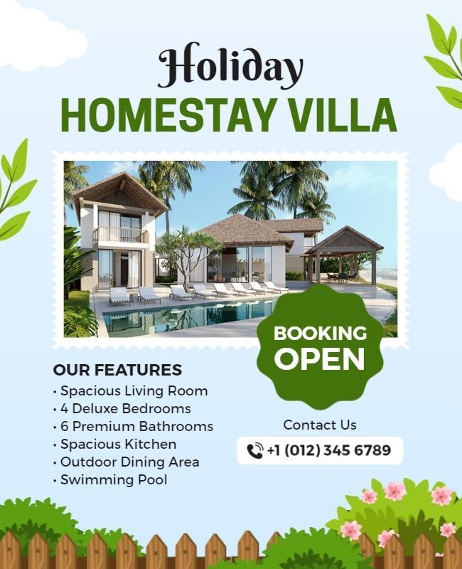 Holiday Homestay Villa Booking Flyer Template