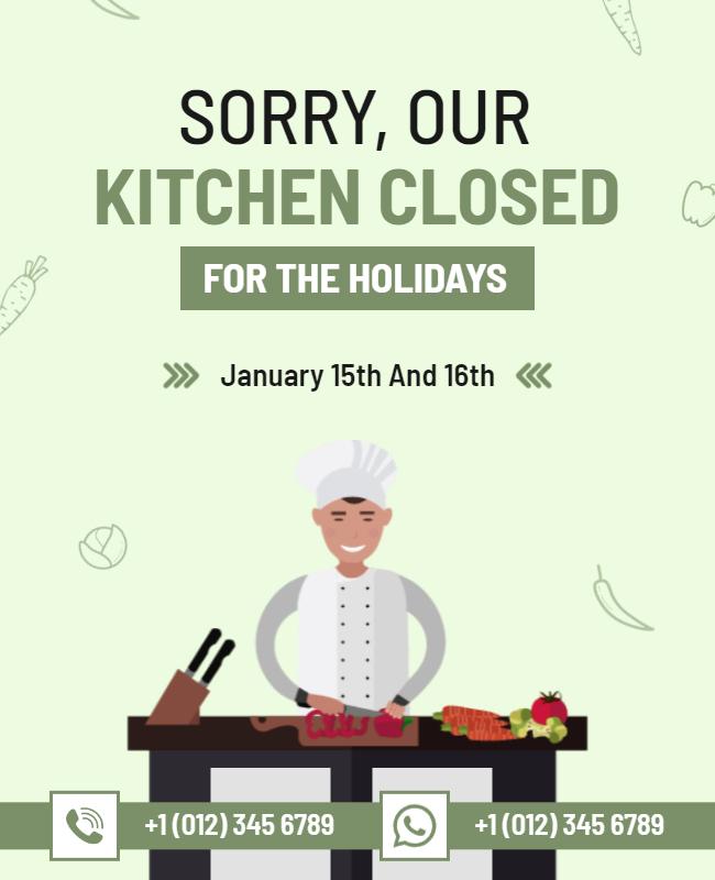 Holiday Kitchen Closure Announcement Flyer Template