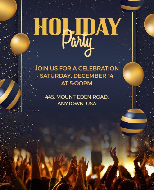 Festive Gold and Navy Holiday Celebration Party Flyer Template