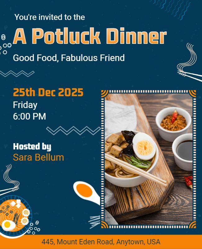 Holiday Potluck Dinner Invitation Flyer Template