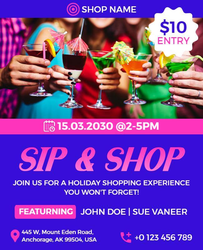 Holiday Shopping Event with Cocktails Flyer Template