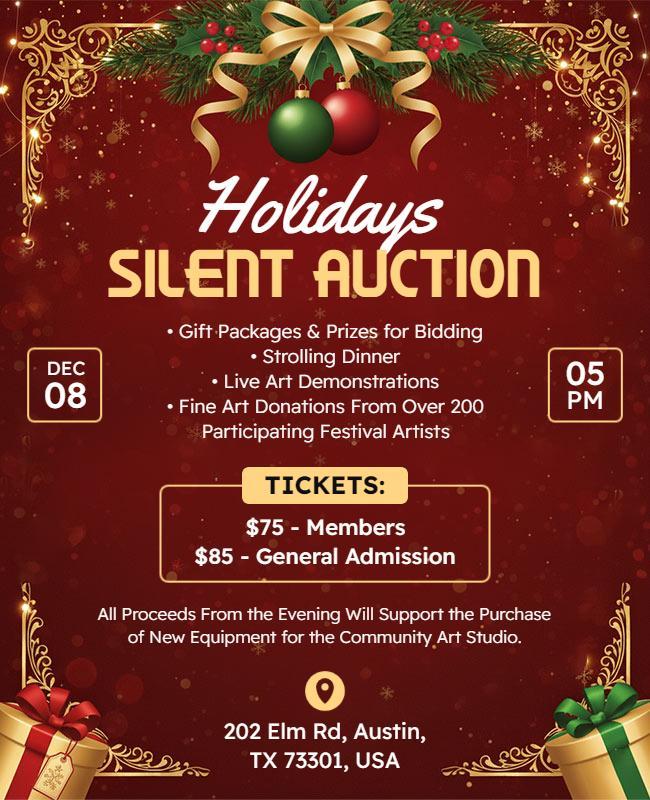 Holiday Silent Auction Charity Event Flyer Template