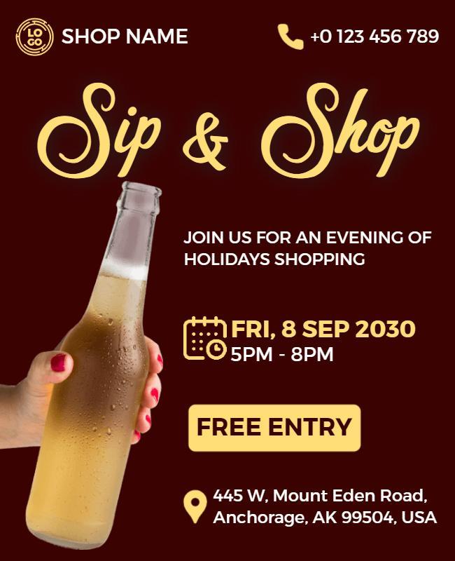 Chic Warm Sip and Shop Holiday Evening Flyer Template