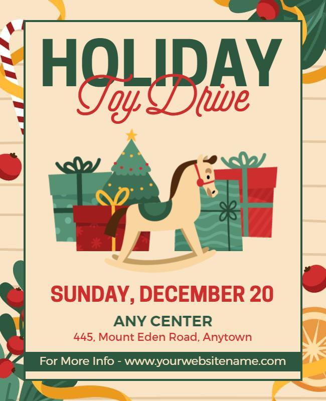 Festive Green Holiday Toy Drive Charity Flyer Template