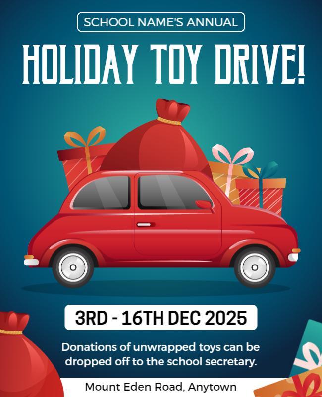 Festive Red Holiday Toy Drive Donation Flyer Template