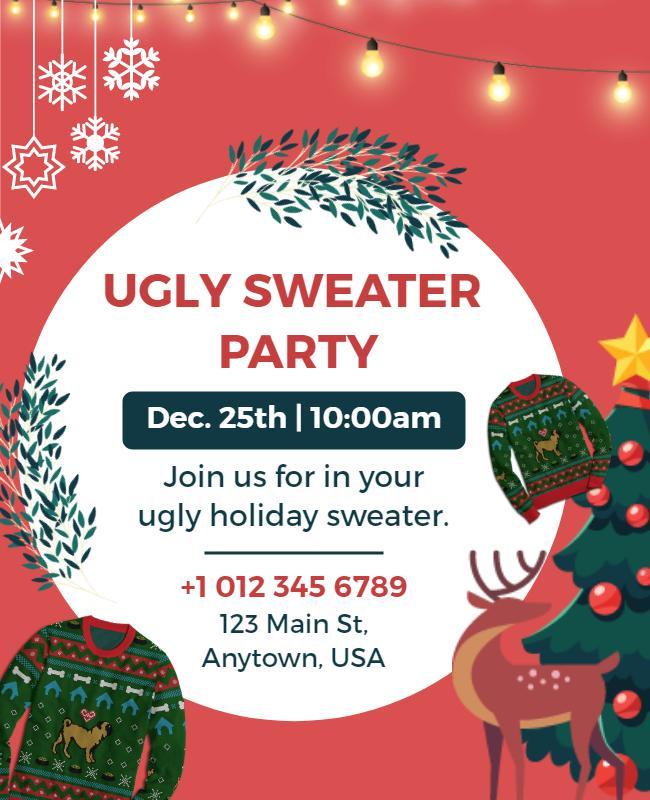 Festive Red Ugly Sweater Holiday Party Flyer Template