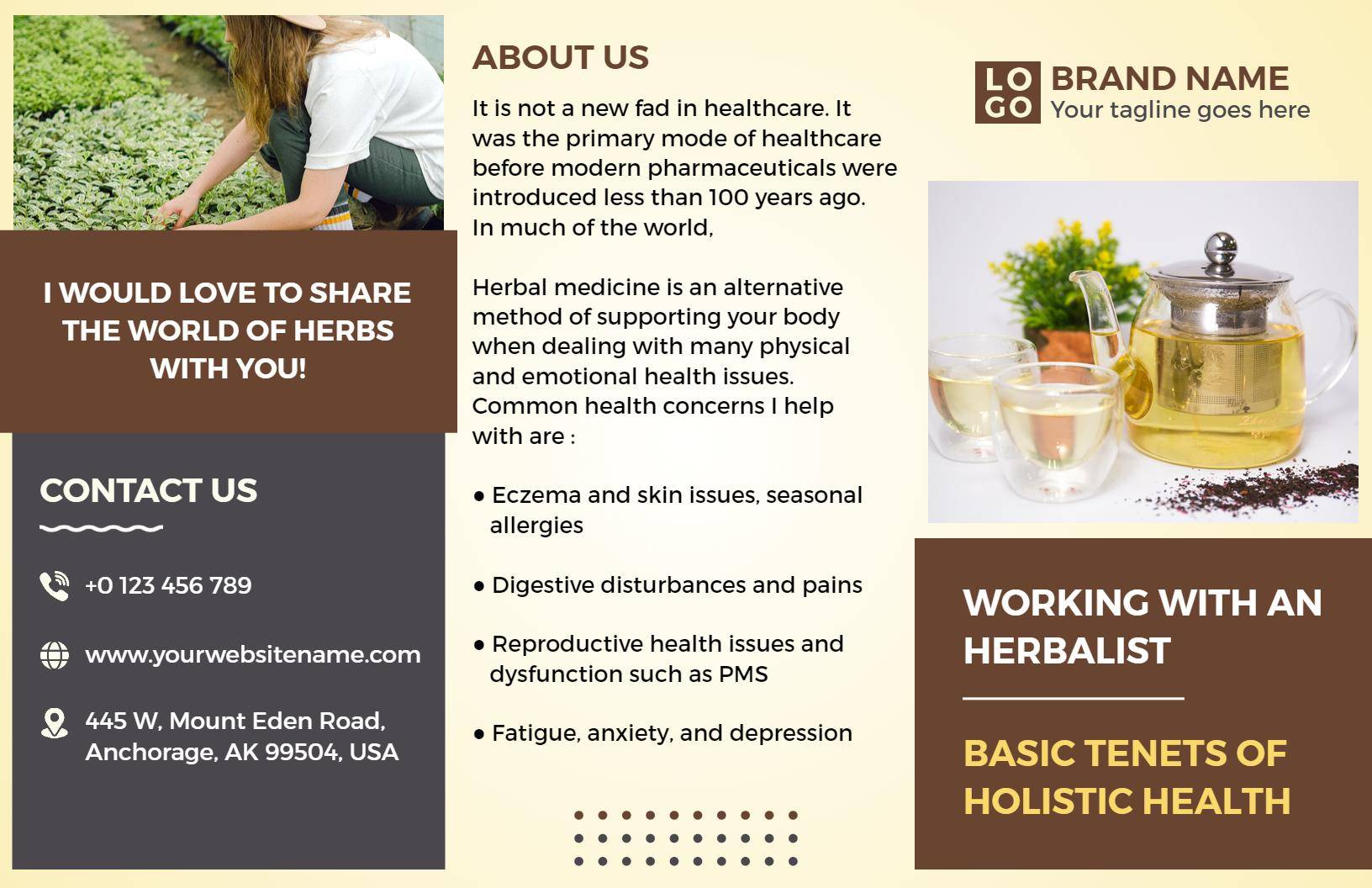 Holistic Health Herbal Medicine Consultation Tri Fold Brochure Template