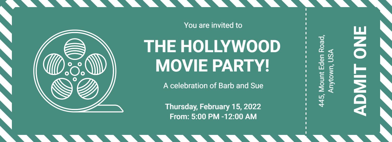Hollywood Movie Party Celebration Ticket Invitation Template