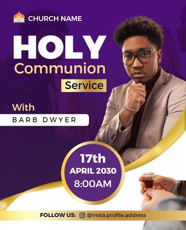 Modern Purple Holy Communion Service Invitation Flyer Template