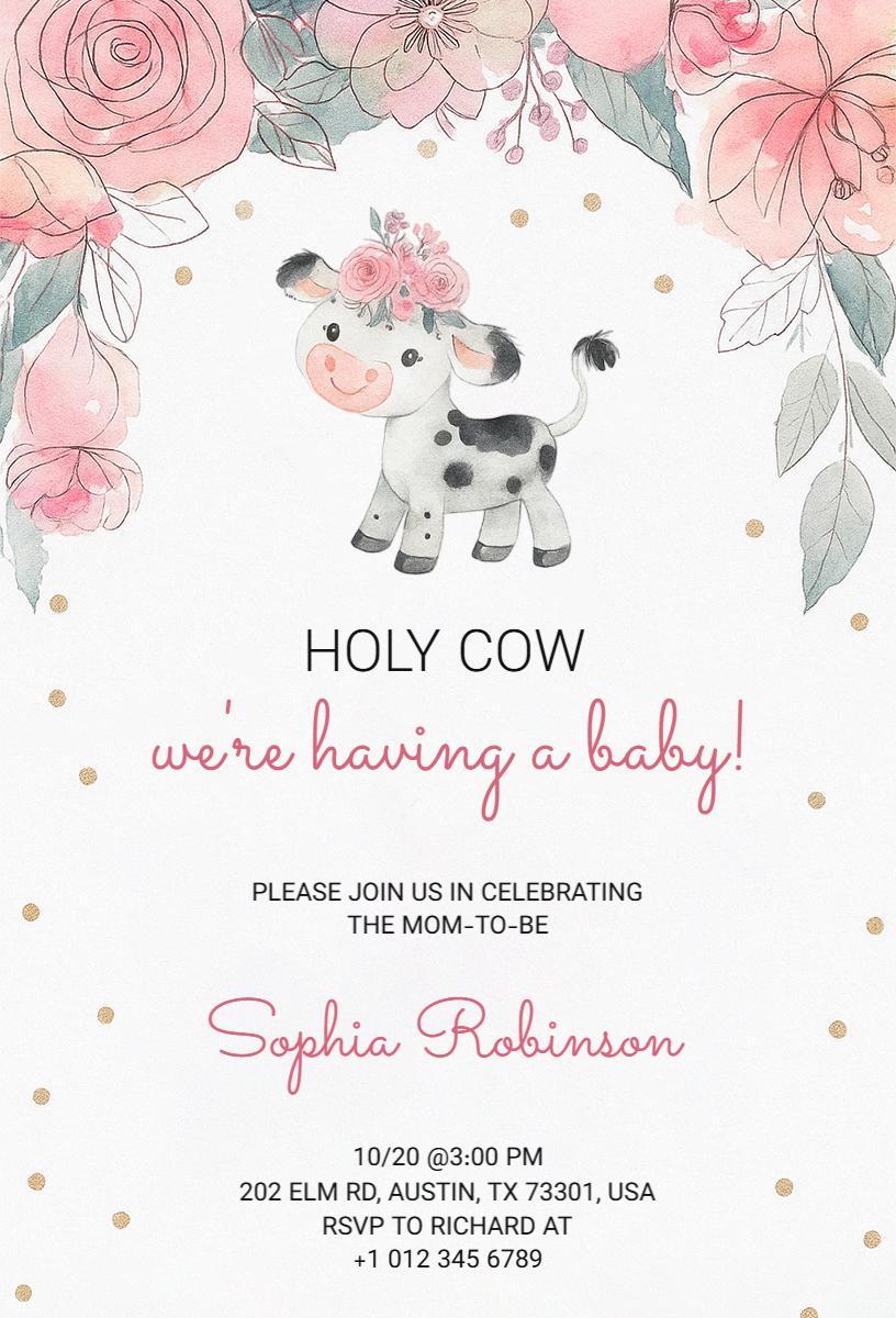 Holy Cow Floral Baby Shower Celebration Invitation Template