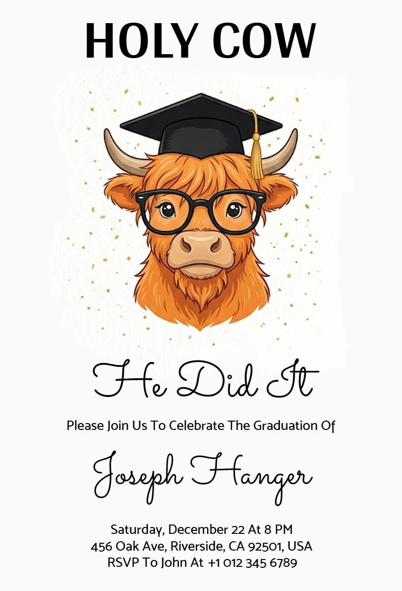 Holy Cow Fun Themed Graduation Celebration Invitation Template