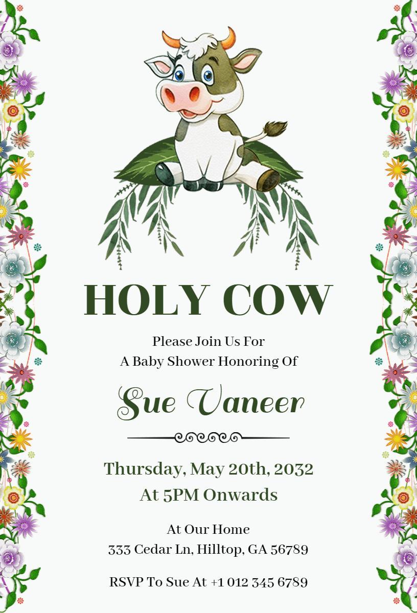 Holy Cow Themed Baby Shower Celebration Invitation Template