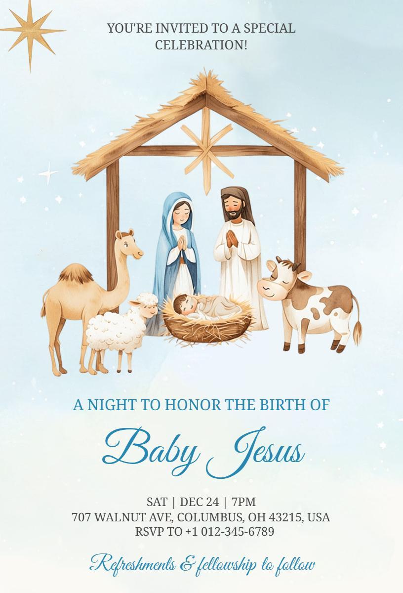 Holy Night Celebration Honoring Baby Jesus Invitation Template