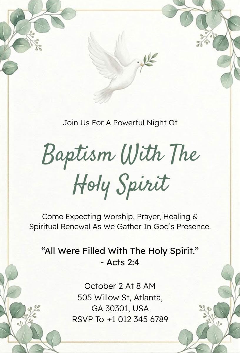 Holy Spirit Spiritual Baptism Ceremony Invitation Template