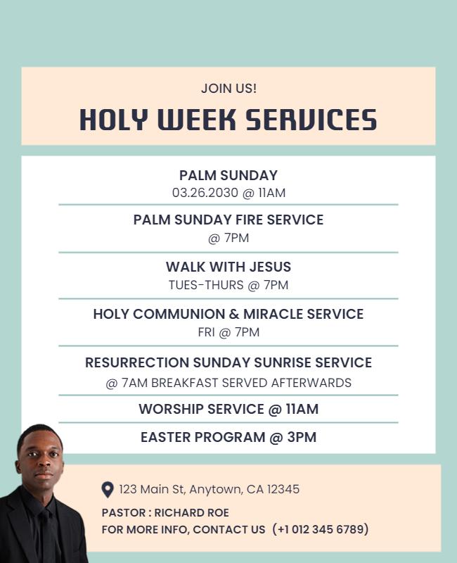 Holy Week Religious Services Schedule Flyer Template