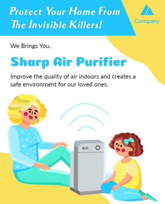 Bright Blue Family Health Awareness Air Purifier Flyer Template