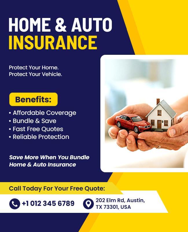 Home and Auto Insurance Promotional Flyer Template