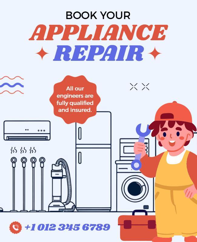 Colorful Cartoon Appliance Repair Service Flyer Template