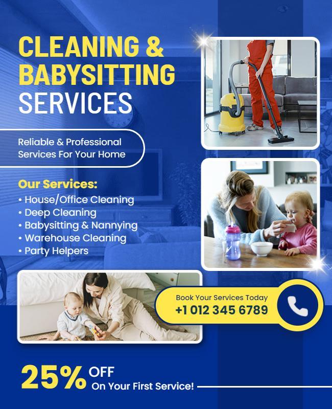 Home Cleaning and Babysitting Services Flyer Template