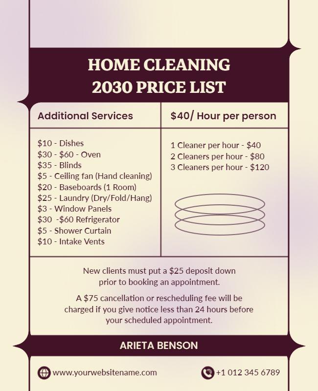 Home Cleaning Service Price List Flyer Template