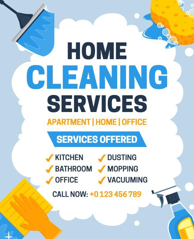 Bright Blue Colorful Home Cleaning Services Flyer Template