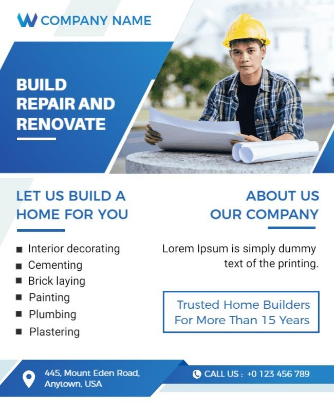 Home Construction and Renovation Services Flyer Template