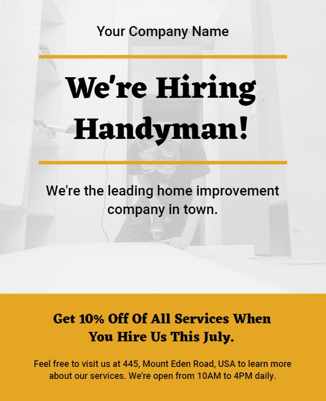 Home Improvement Handyman Hiring Flyer Template