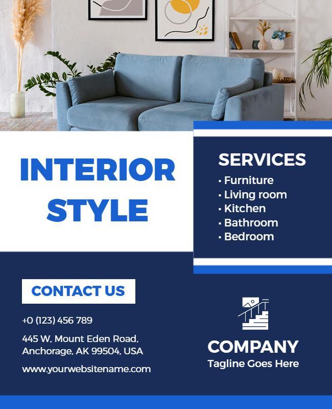 Modern Blue Interior Design Services Flyer Template