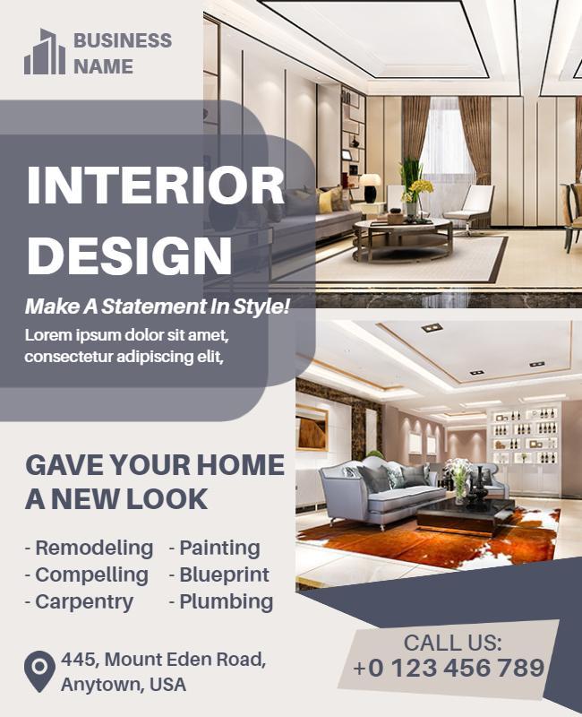 Home Interior Design Services Promotional Flyer Template