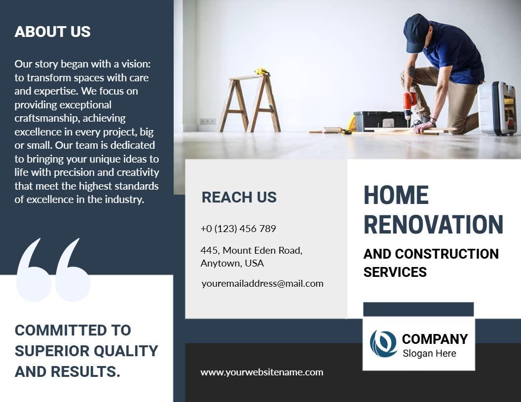 Home Renovation and Construction Quality Services Brochure Template