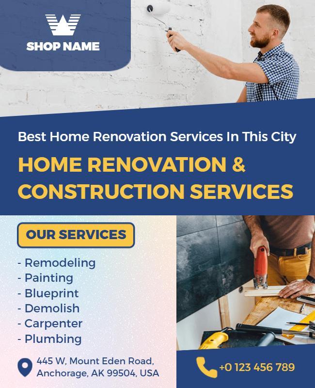 Home Renovation and Construction Services Flyer Template