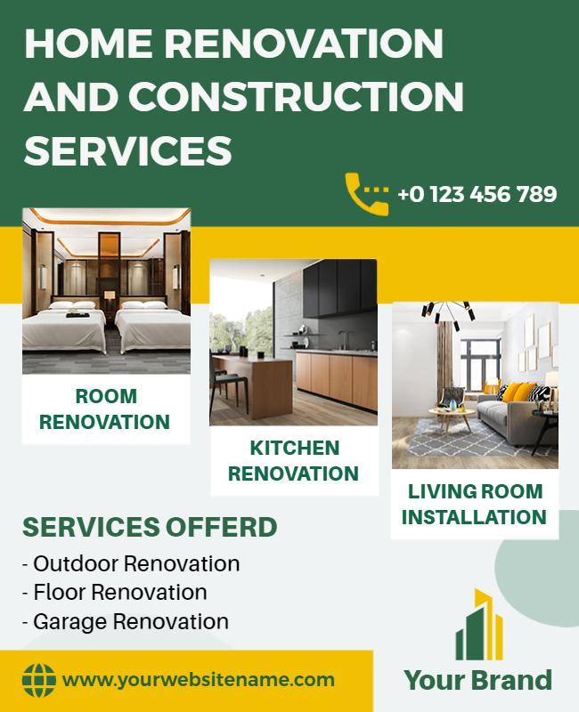 Modern Green Home Renovation Services Flyer Template