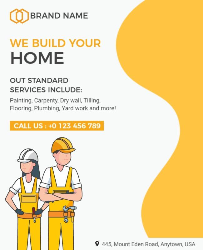 Modern Yellow Home Construction Services Flyer Template