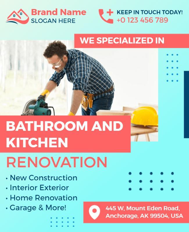 Vibrant Blue Home Renovation Services Flyer Template