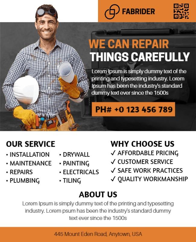 Professional Orange Home Repair Services Flyer Template