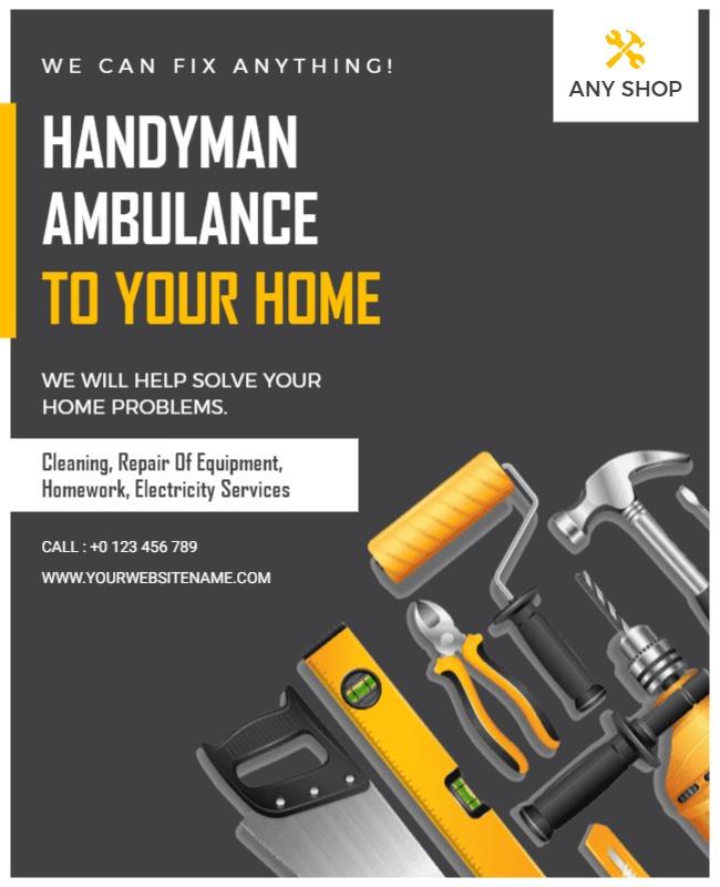 Bold Yellow Handyman Services Home Repair Flyer Template