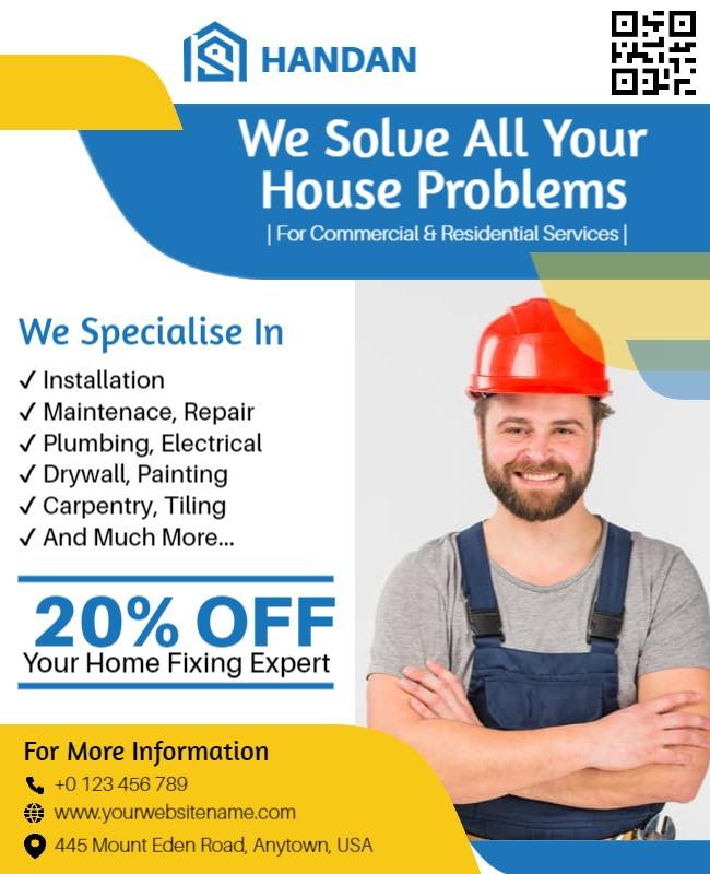 Bright Yellow Home Improvement Services Offer Flyer Template