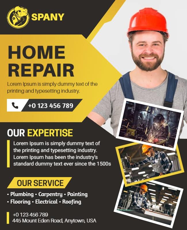 Bold Yellow Home Repair Services Promotion Flyer Template