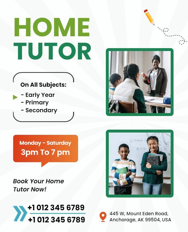 Bright Green Educational Home Tutor Services Flyer Template