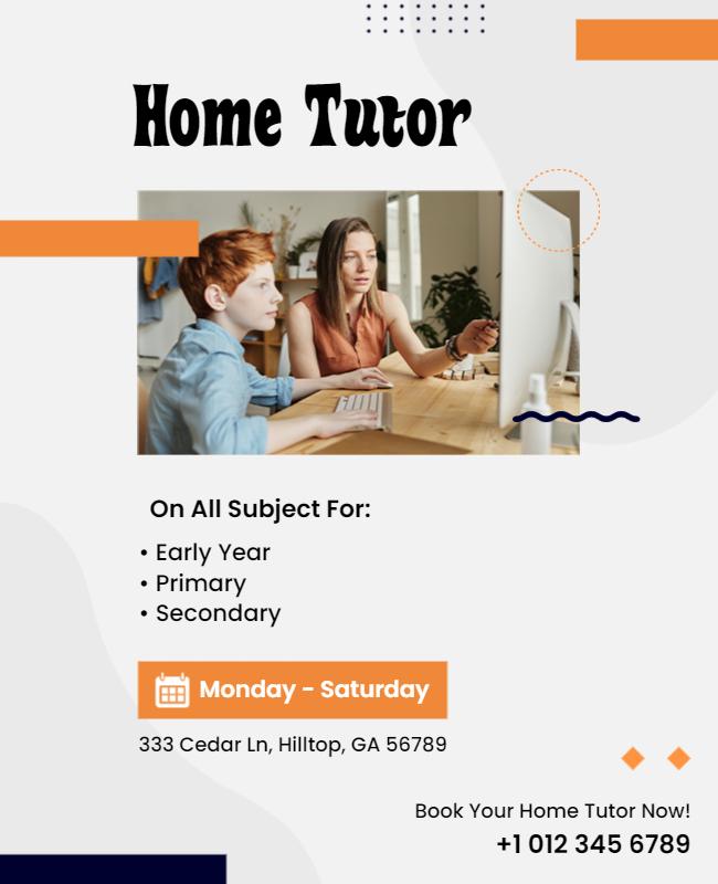 Modern Home Tutor Service with Warm Colors Flyer Template