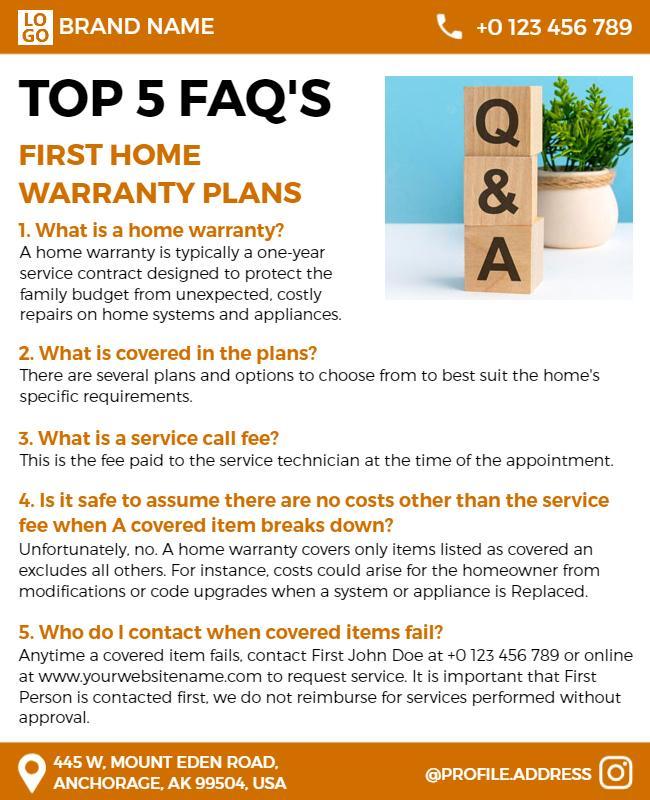 Home Warranty Service Faq Flyer Template