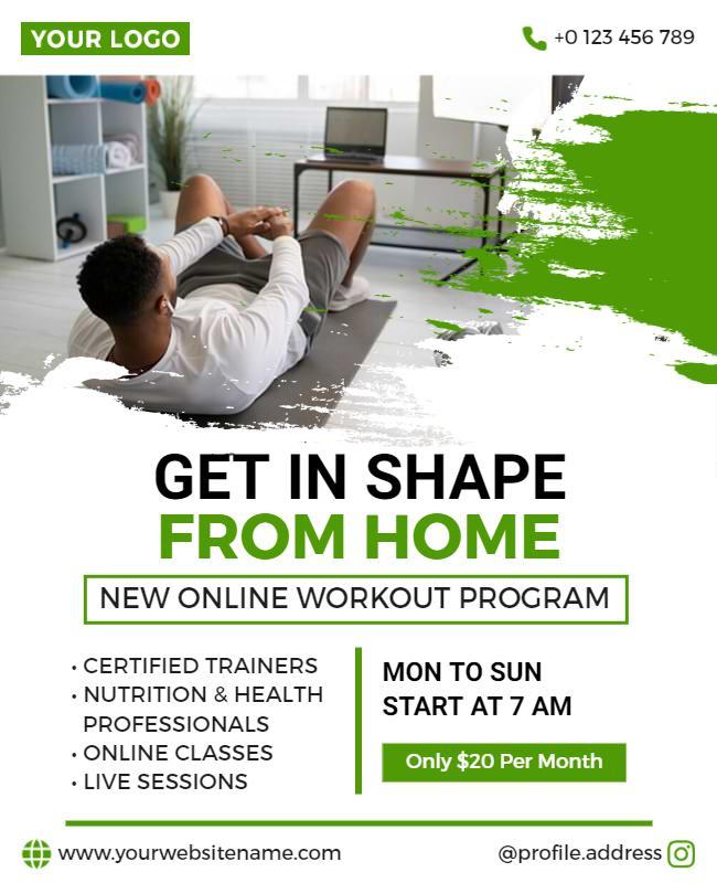 Home Workout Online Program Flyer Template