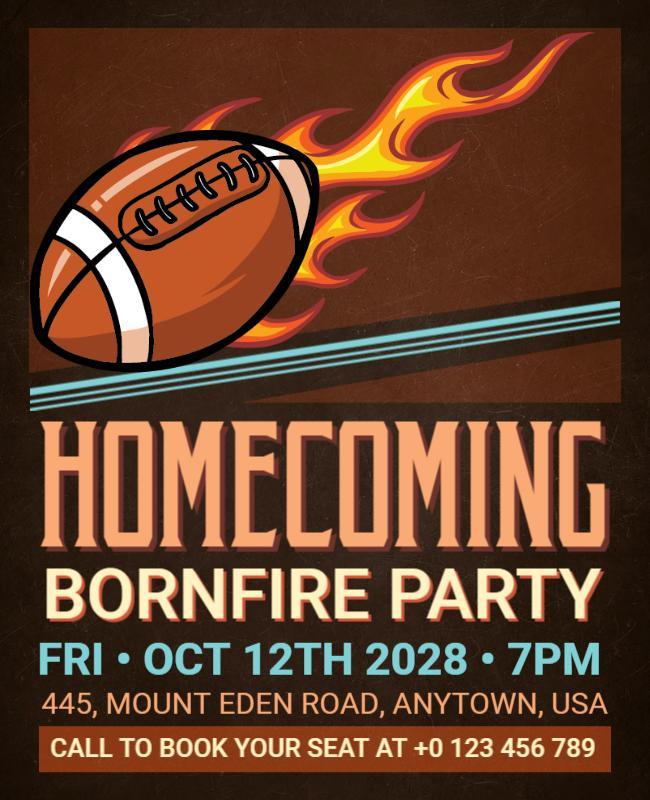 Homecoming Bonfire Party Event Flyer Template