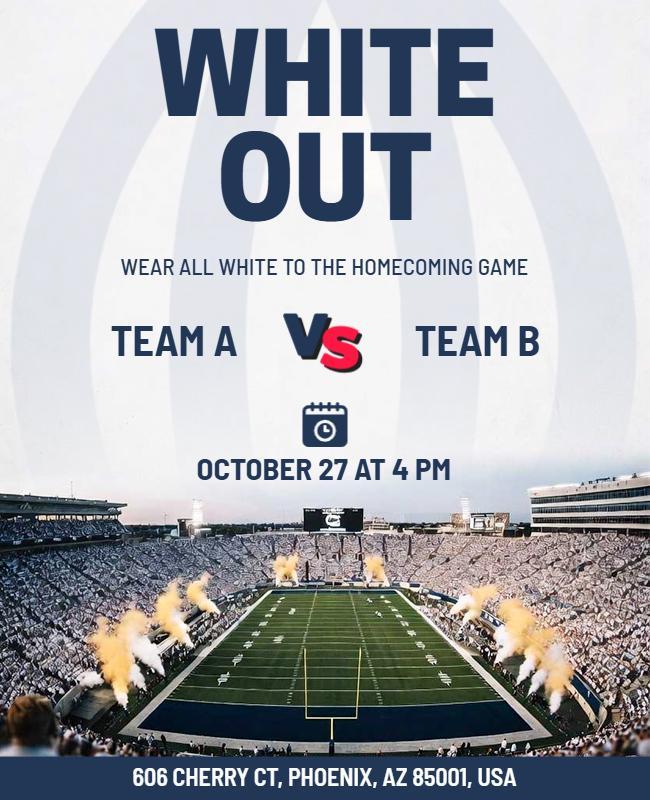 Homecoming Football Game White Out Flyer Template