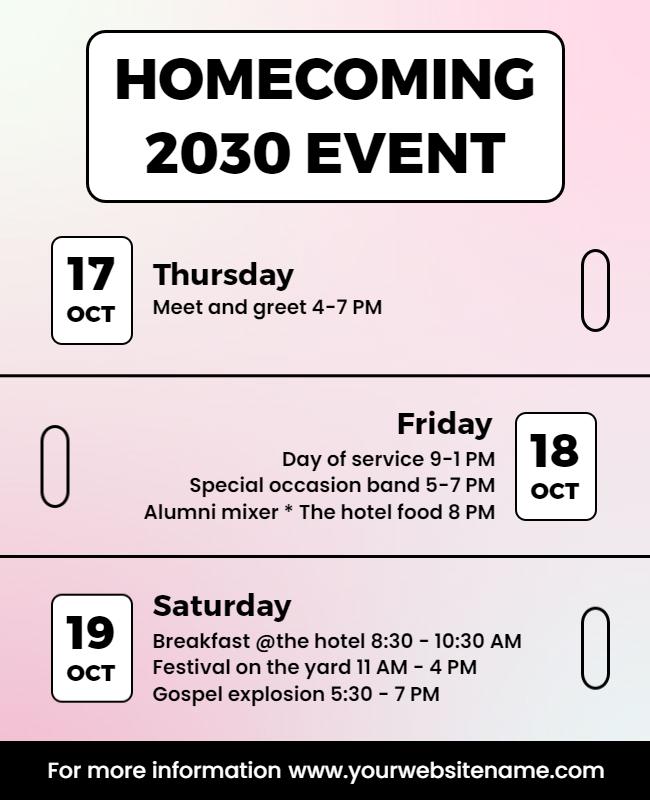 Homecoming Weekend Event Schedule Flyer Template