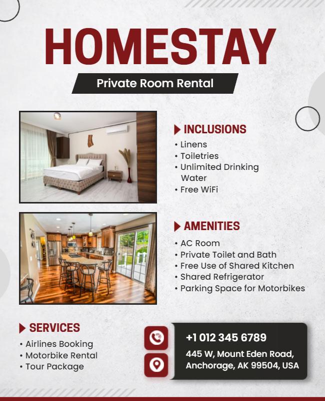 Homestay Private Room Rental Flyer Template