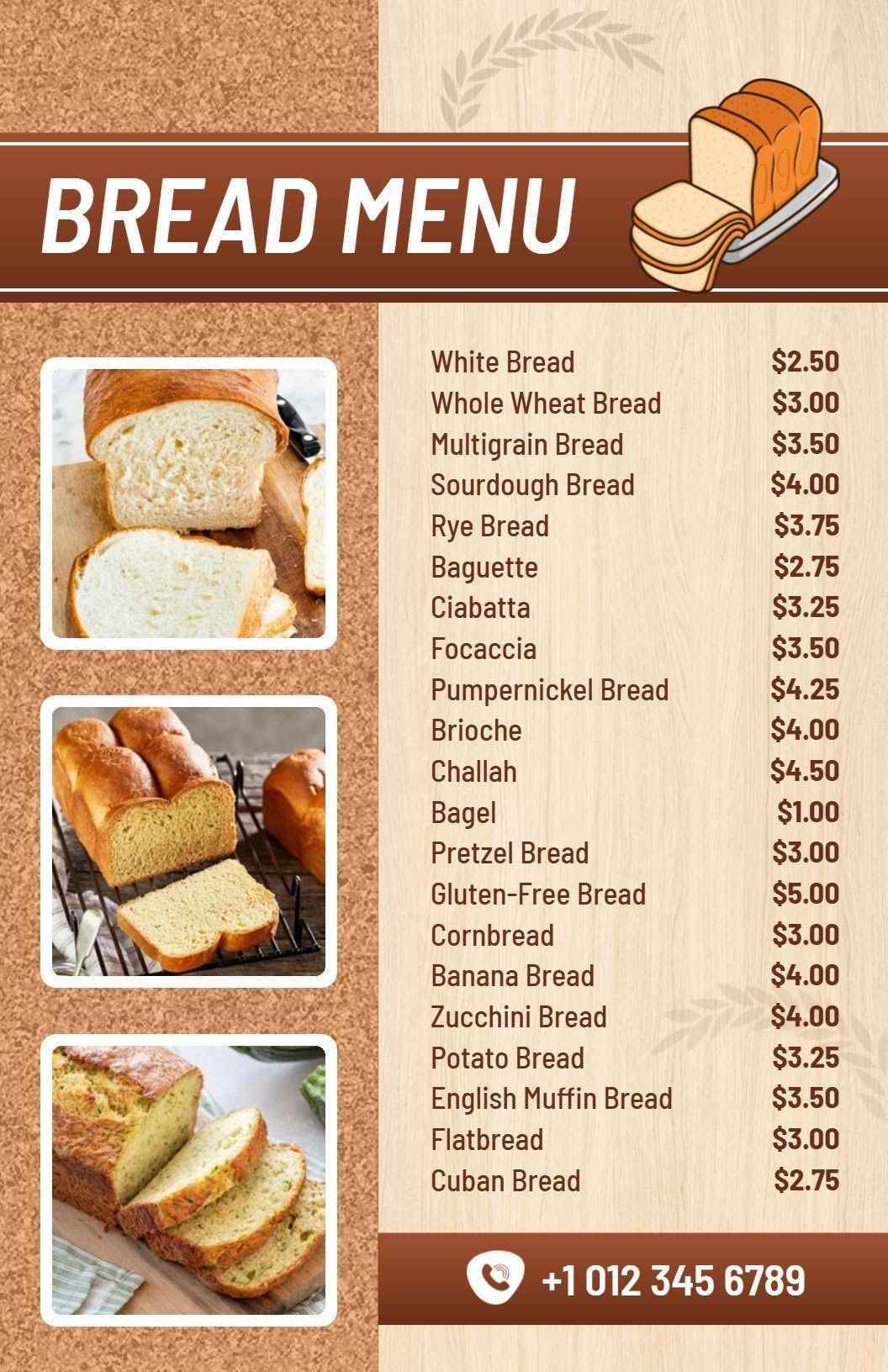 Homestyle Brown Classic Bakery Bread Varieties Menu Template