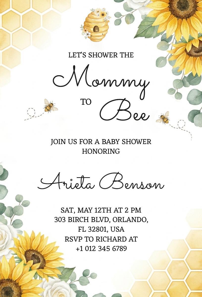 Honey Bee Themed Joyful Baby Shower Invitation Template