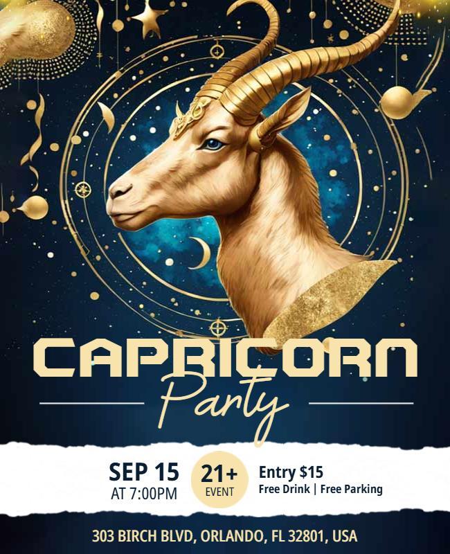 Horoscope-Themed Capricorn Party Flyer Template